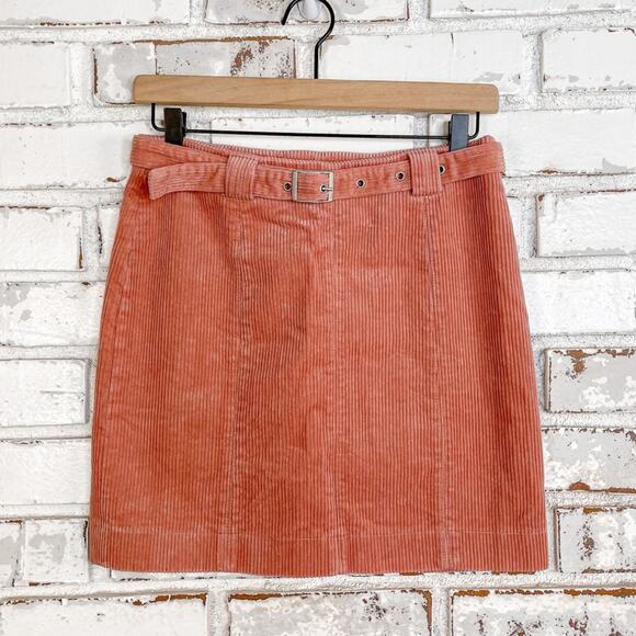 Urban Outfitters Retro 70s Salmon Pink Corduroy Mini Skirt Size Small - Picture 1 of 9